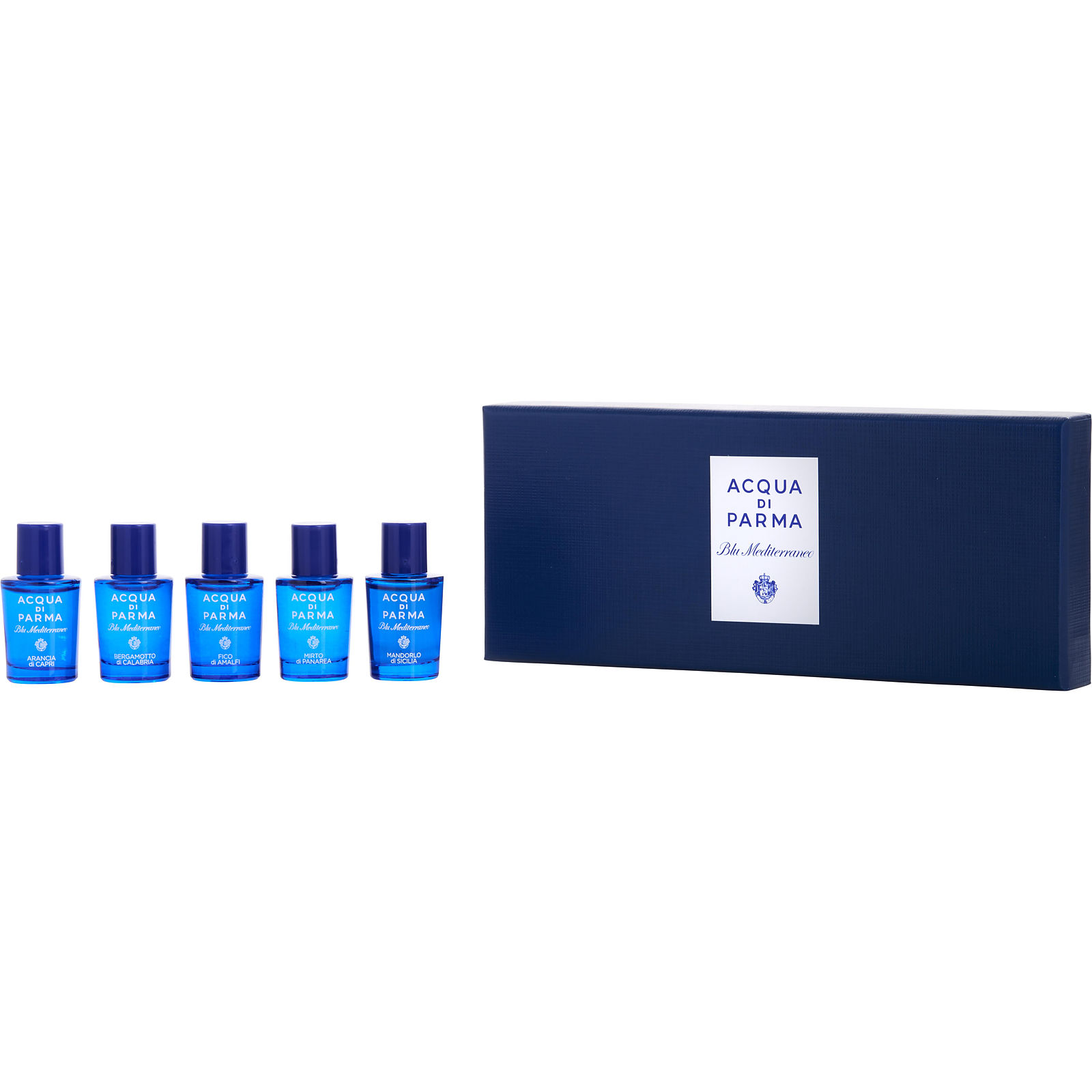 Acqua Di Parma Blue Mediterraneo Variety 5 Piece Variety With Arancia Di Capri & Bergamotto Di Calabria & Fico Di Amalfi & Mirto Di Panarea & Mandorlo Di Sicilia And All Are Eau De Toilette 0.17 oz Mini - Үнэртэй ус