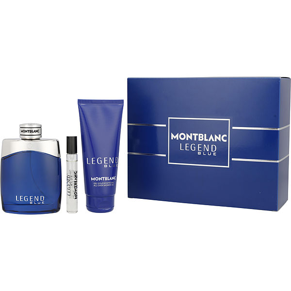 Mont Blanc Legend Blue Eau De Parfum Spray 3.3 oz & Shower Gel 3.4 oz & Eau De Parfum Spray 0.25 oz Mini - Үнэртэй ус