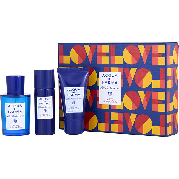 Acqua Di Parma Blue Mediterraneo Mirto Di Panarea Eau De Toilette Spray 2.5 oz & Body Lotion 1.7 oz & Shower Gel 1.4 oz - Үнэртэй ус