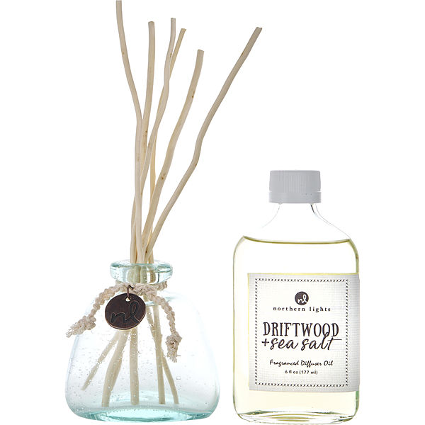 Northern Lights Driftwood & Sea Salt Fragrance Diffuser Oil 6 oz &amp; 6x Willow Reeds &amp; Diffuser Bottle - Үнэртэй ус
