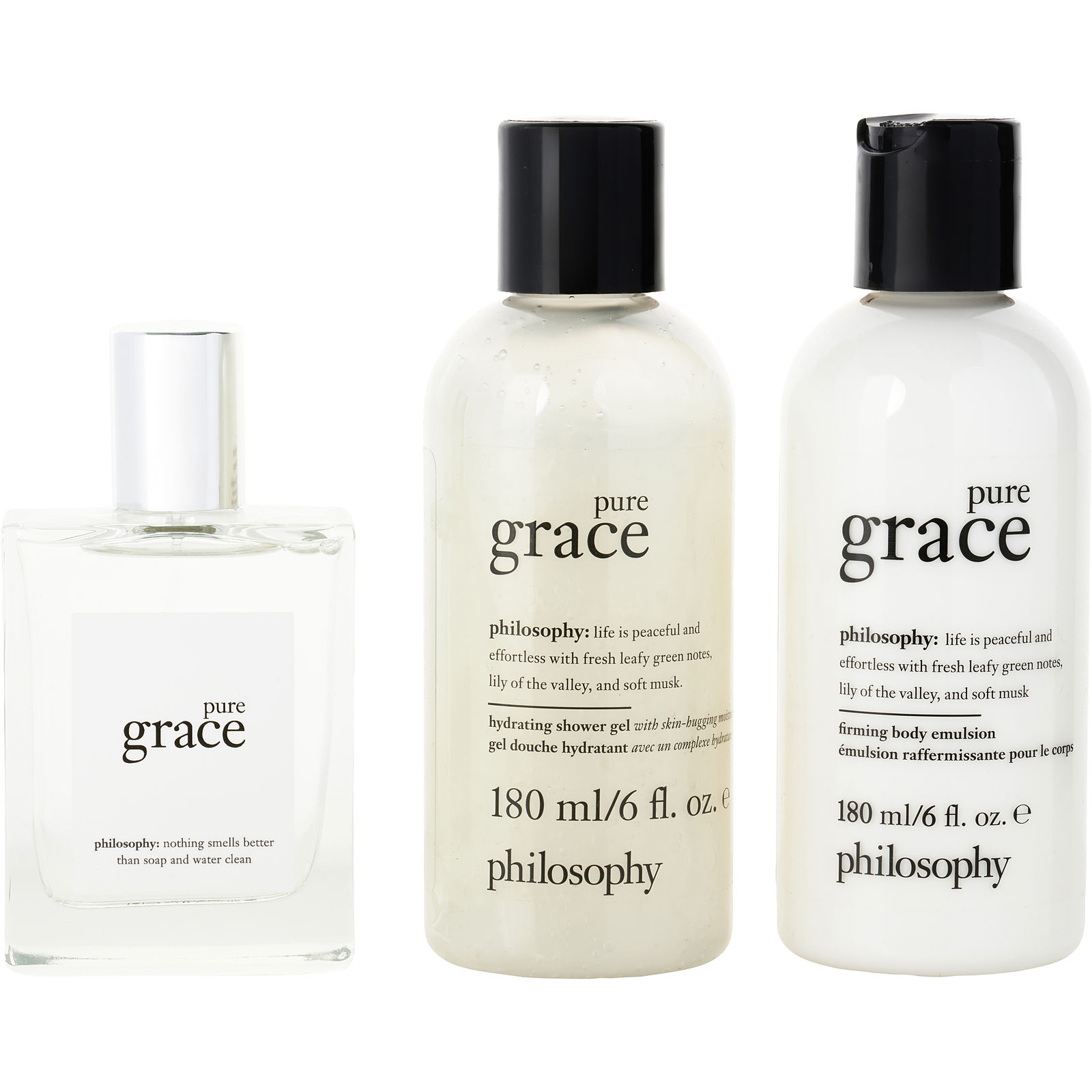 Philosophy Pure Grace Eau De Toilette Spray 2 oz & Firming Body Emulsion 6 oz & Hydrating Shower Gel 6 oz - Үнэртэй ус