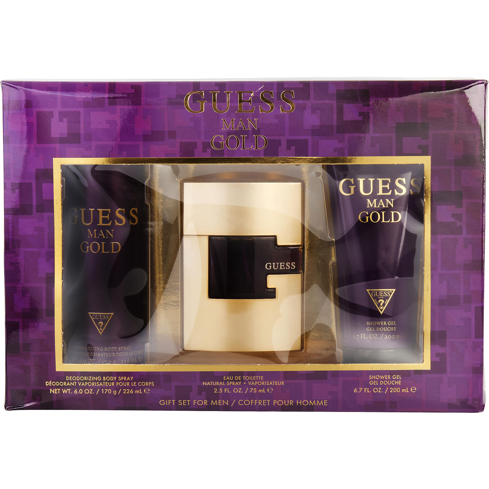 Guess Gold Eau De Toilette Spray 2.5 oz & Body Spray 6 oz & Shower Gel 6.7 oz - Үнэртэй ус