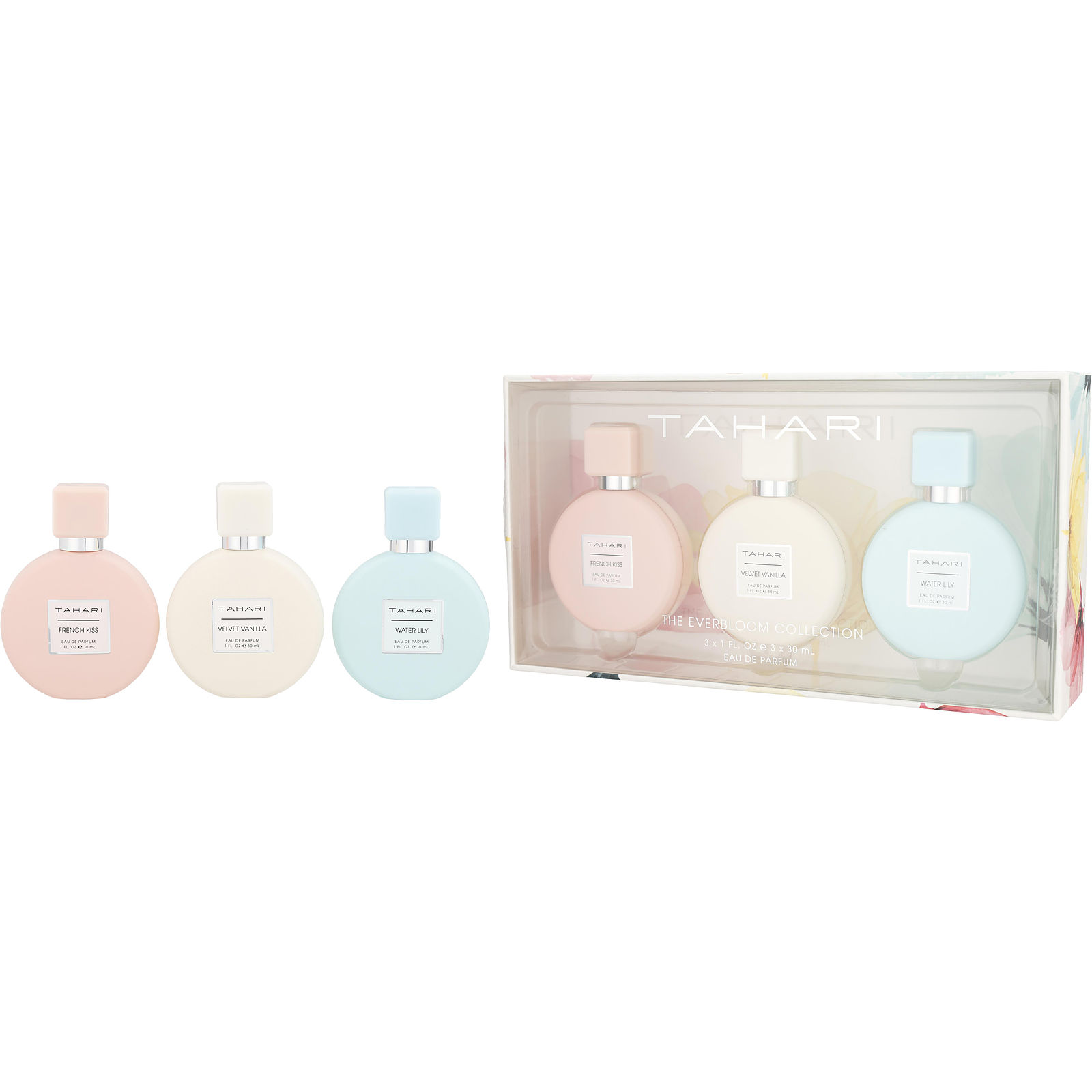 Tahari Parfums Variety 3 Piece The Everbloom Collection With Water Lily & Velvet Vanilla & French Kiss And All Are Eau De Parfum Spray 1 oz - Үнэртэй ус
