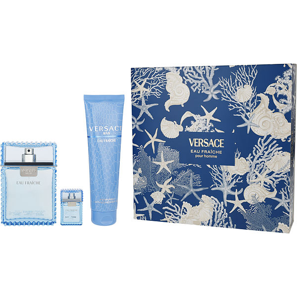 Gianni Versace Versace Man Eau Fraiche Eau De Toilette Spray 3.4 oz & Shower Gel 5 oz & Eau De Toilette 0.17 oz Mini - Үнэртэй ус