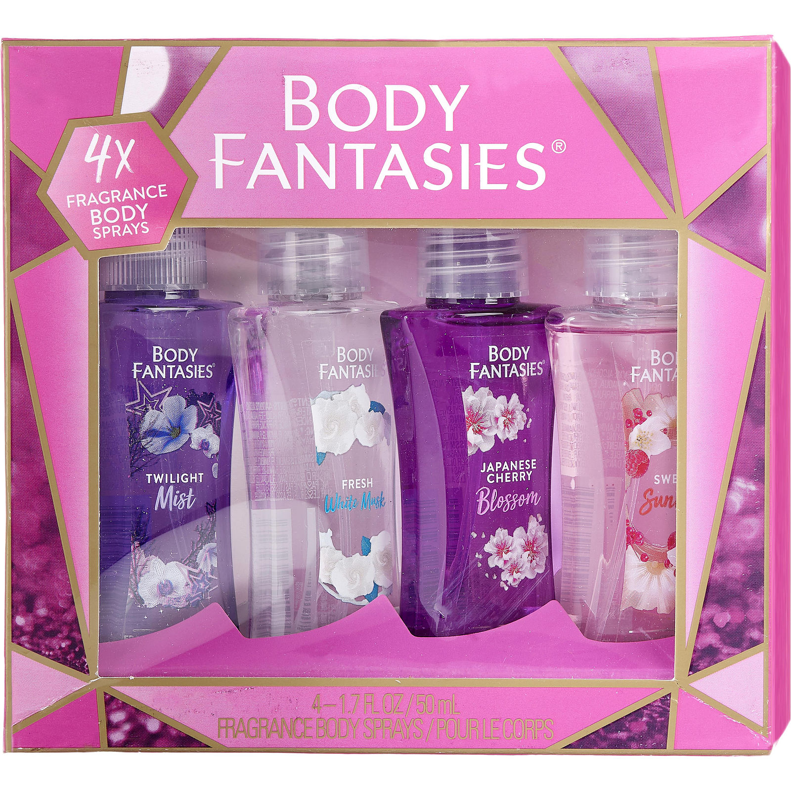 Body Fantasies Variety 4 Piece Set With Japanese Cherry Blossom & Fresh White Musk & Twilight Mist & Sweet Sunrise And All Are Body Spray 1.7 oz - Үнэртэй ус