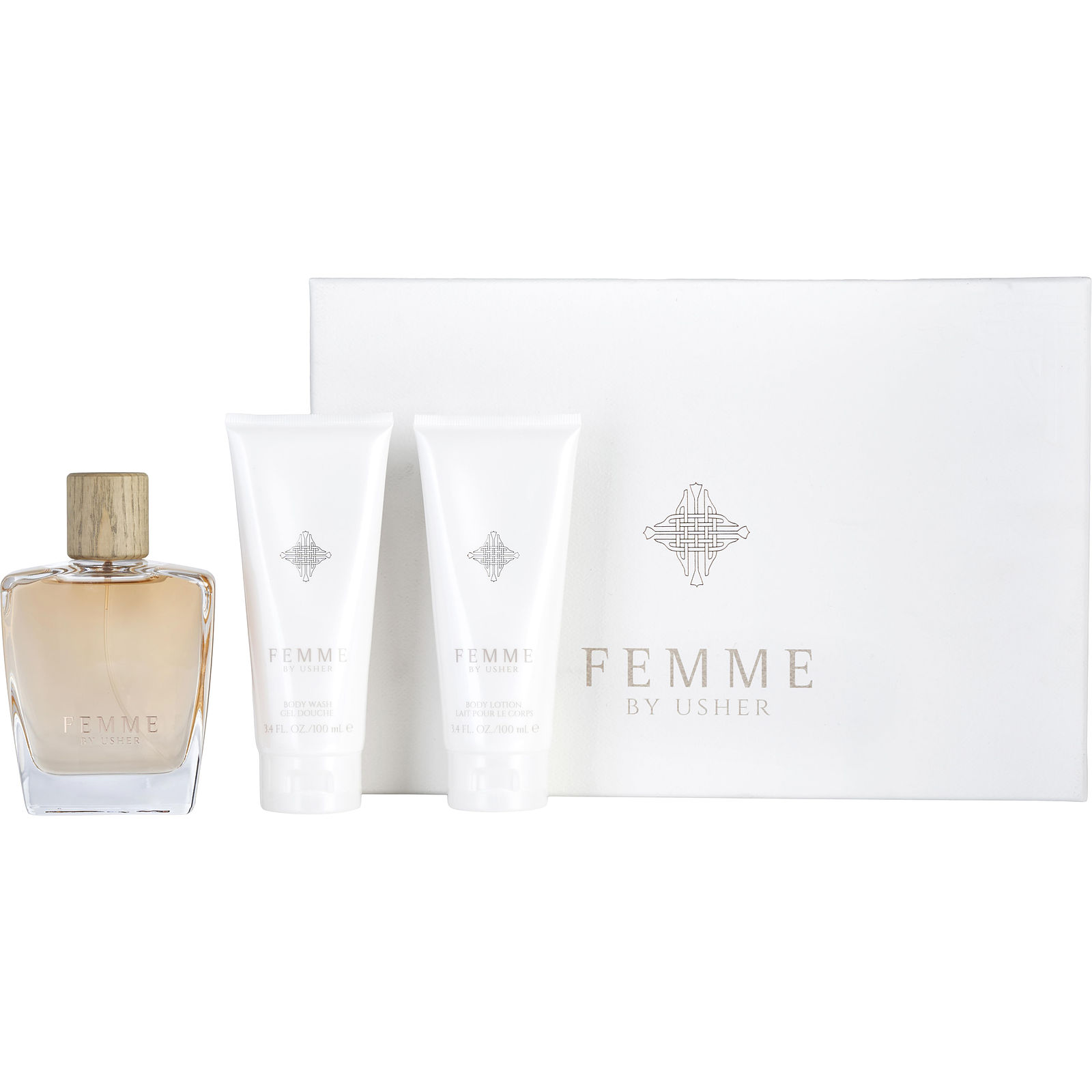 Usher Femme Eau De Parfum Spray 3.4 oz & Body Lotion 3.4 oz & Shower Gel 3.4 oz - Үнэртэй ус