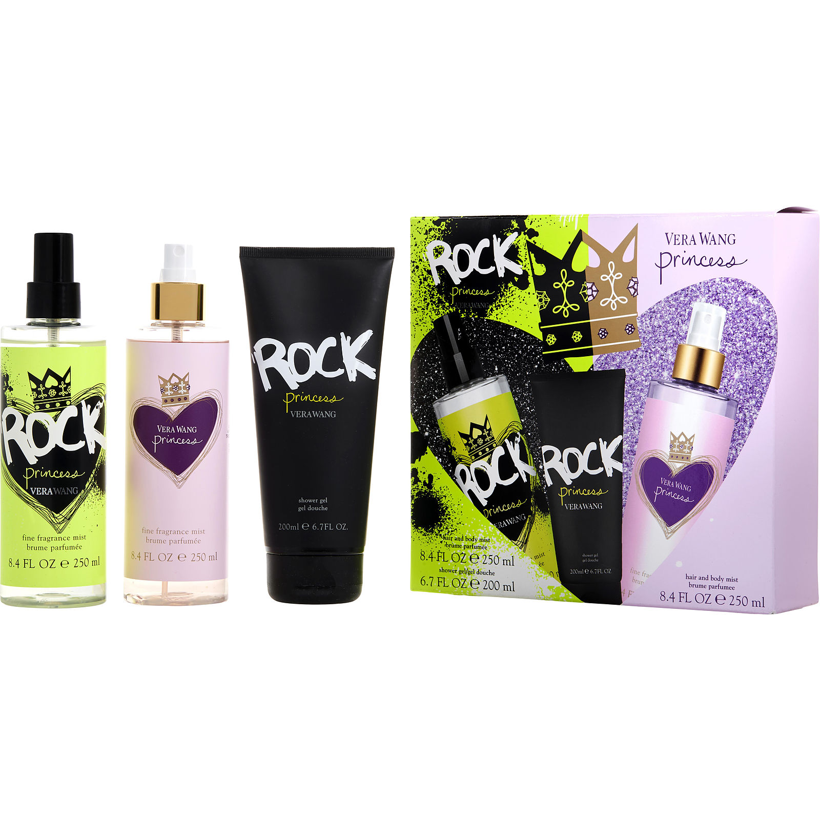 Vera Wang Variety Rock Princess Fragrance Mist 8.4 oz & Shower Gel 6.7 oz & Princess Fragrance Mist 8.4 oz - Үнэртэй ус