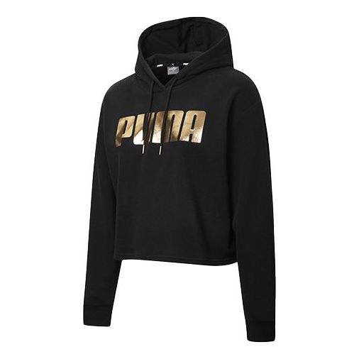 (WMNS) PUMA Metallic Logo Hoodie 'Black Gold' 586356-01