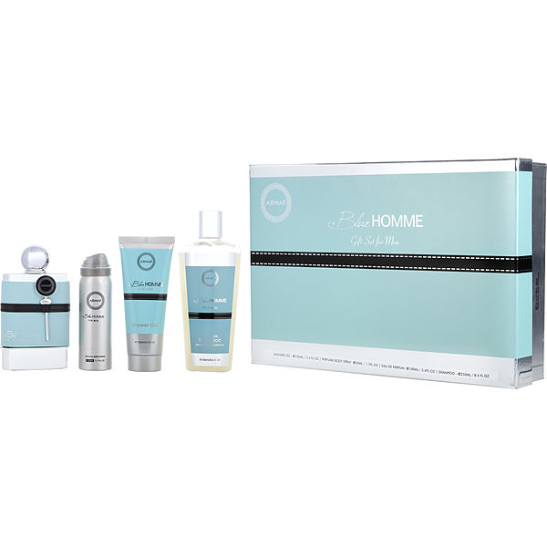 Armaf Blue Homme Eau De Parfum Spray 3.4 oz & Shower Gel 3.4 oz & Perfume Body Spray 1.7 oz & Shampoo 8.4 oz - Үнэртэй ус